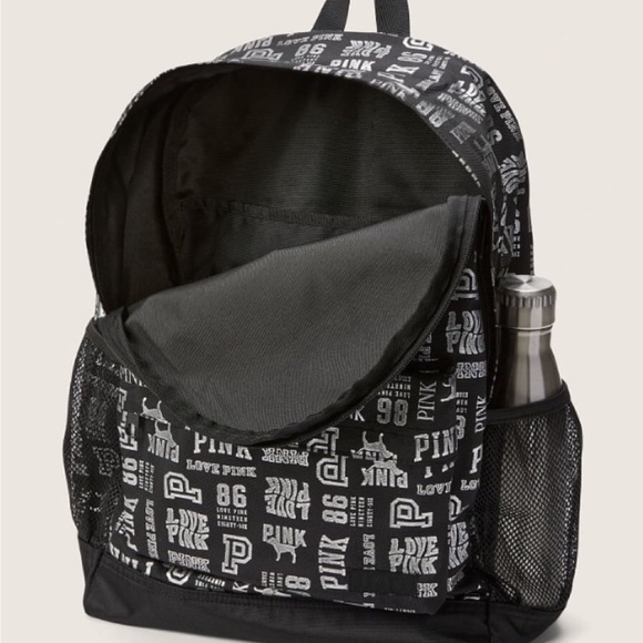 PINK Victoria\'s Secret classic Backpack black silver logo with Padded Straps